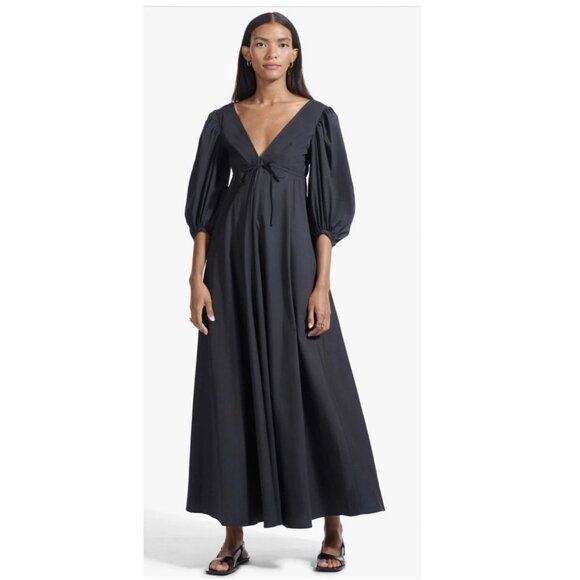 Staud NWOT Amaretti Maxi Black V-Neck Dress Sz Large - Picture 1 of 9